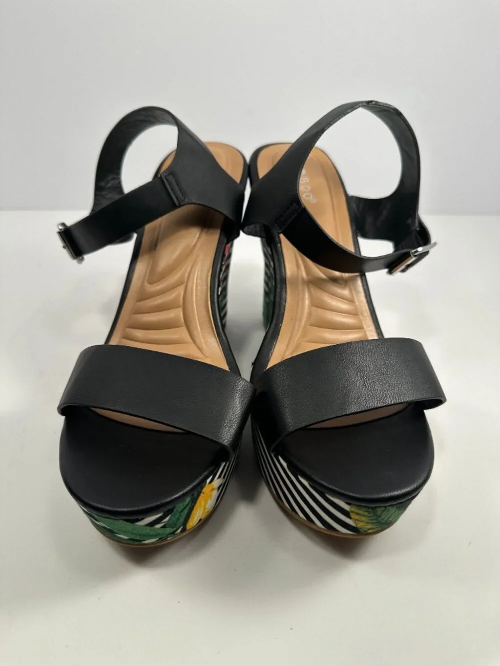 Bamboo Black/Colorful Flowers Platform Heels